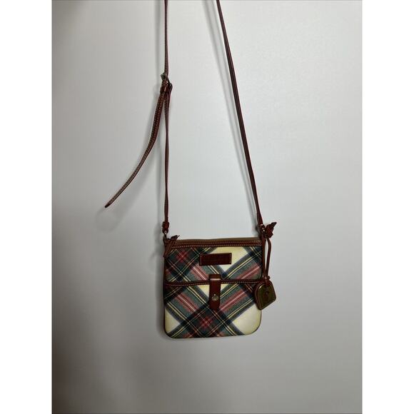 DOONEY & BOURKE Leather Letter Carrier Bag Tartan Print Crossbody Preppy y2k - Picture 7 of 16